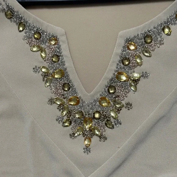 Susan Graver Beaded Embellished V-neck‎ Sleeveless Beige Tank Top Plus Size 3X - Picture 4 of 6